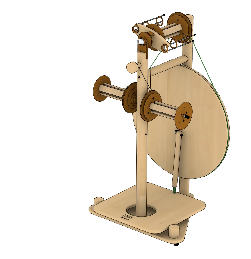 Lojan Buddy Spinnrad aus Buchenholz mit integriertem Lazy Kate System und breitem Einfachtrittbrett, moderne Spinnhilfe für Handarbeit