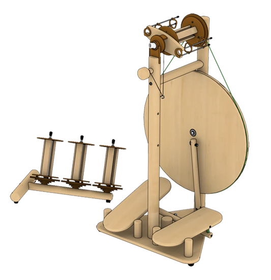 Lojan Buddy Doppeltritt Spinnrad mit Doppeltritt-System und Lazy Kate für drei Spulen, aus Buchenholz, modernes Spinnrad für kreatives Handspinnen